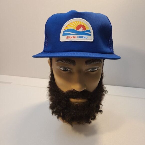Vintage 90s Trucker Hat Atlantic loto Patch Foam/ Mesh Adjustable Hat - Picture 1 of 8